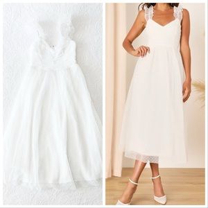 NWOT Forever Celebrated White Swiss Dot Ruched Tulle Midi Dress XSmall